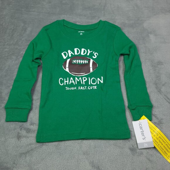 Daddys Champion Football Pajama Set Toddler Boys 2T Green & Gray By Carters - Picture 2 of 7